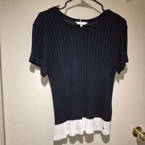 Women's Navy Blue and White Ribbed Top